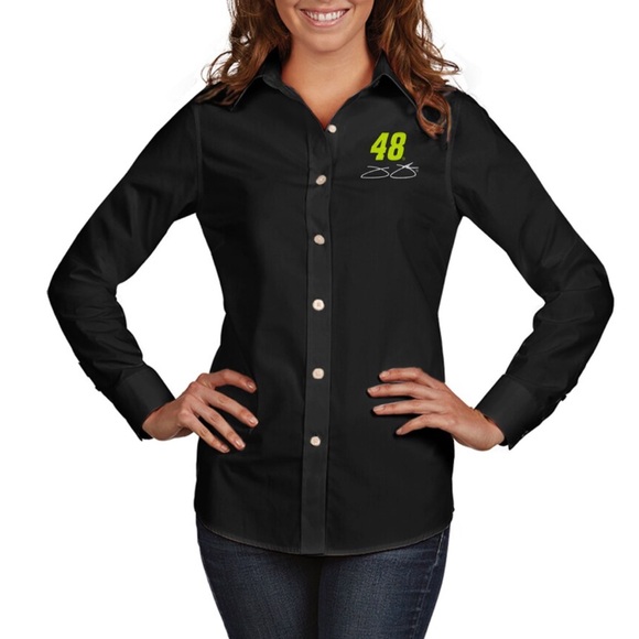 Women's Antigua Black Jimmie Johnson Dynasty Button-Down Woven Long Sleeve - Picture 1 of 12